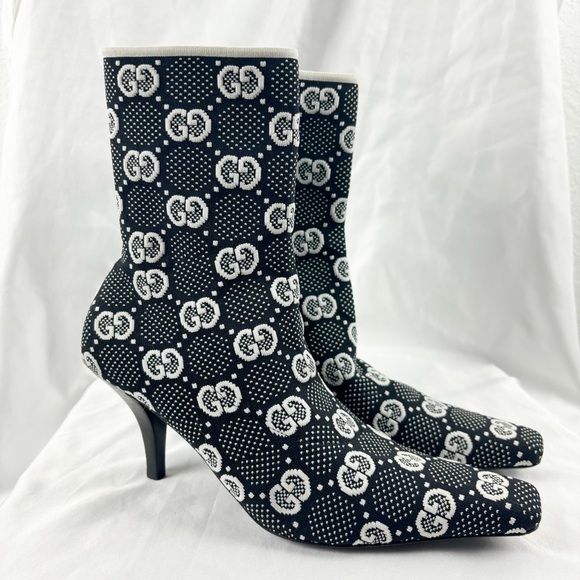 Gucci Technical Jersey Knit GG Logo Monogram Sock Ankle Boots Black EU 36.5 - Picture 1 of 16